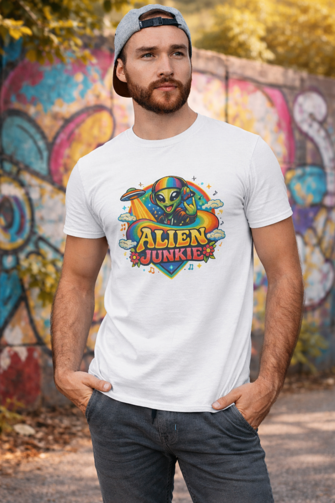 rock alien junkie op t-shirt