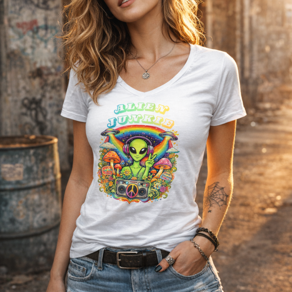 women met alien junkie t-shirt