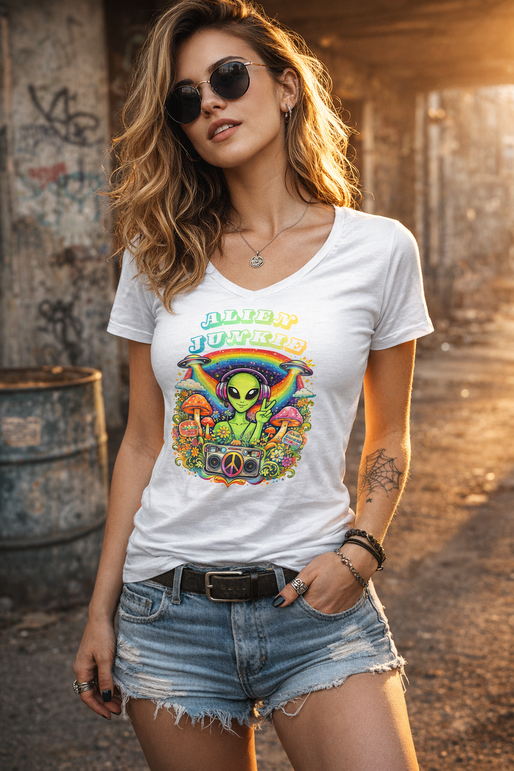 women met alien junkie t-shirt