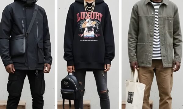 Post-apocalyptic men's fashion model group